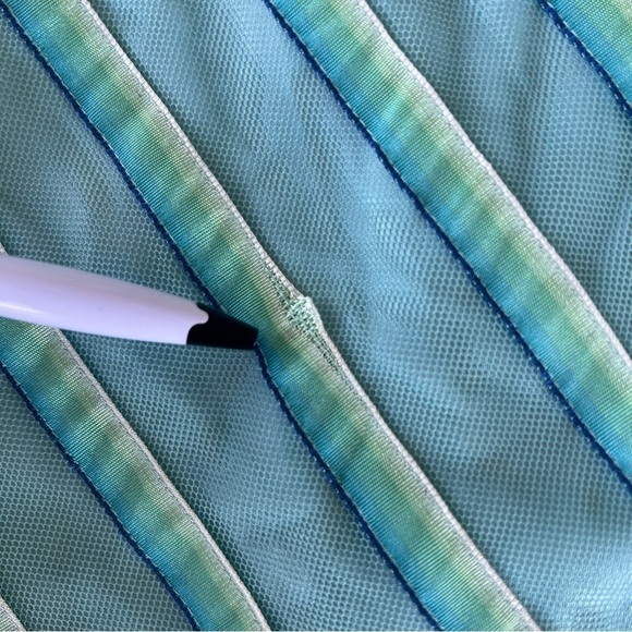 Y2K Betsey Johnson Ribbon Chevron A-Line Dress Black Label Aqua Green Sz 8 FLAW - Picture 15 of 15